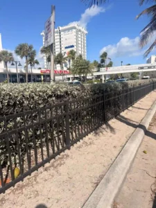 Decorative aluminum garden fence in Fort Lauderdale FL installed by a fence company near me, used as a border for a garden bed to enhance landscaping and curb appeal in Broward County.