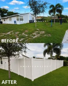 Vinyl PVC fence installation in Fort Lauderdale FL by a fence company near me, featuring a white privacy fence for backyard security and curb appeal in Broward County.