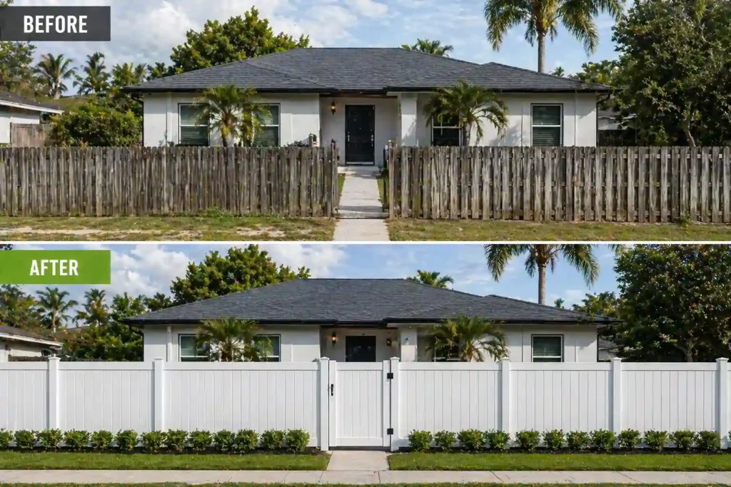 Vinyl PVC fence in Fort Lauderdale FL installed by a fence company near me, creating a secure and private backyard enclosure in Broward County.