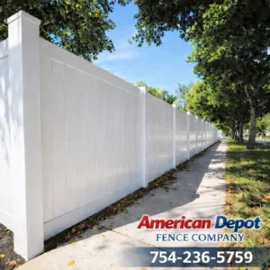 Residential vinyl fence installation in Pompano Beach Florida by American Depot Fence Company